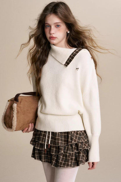 Plaid Suede Patchwork Skirt