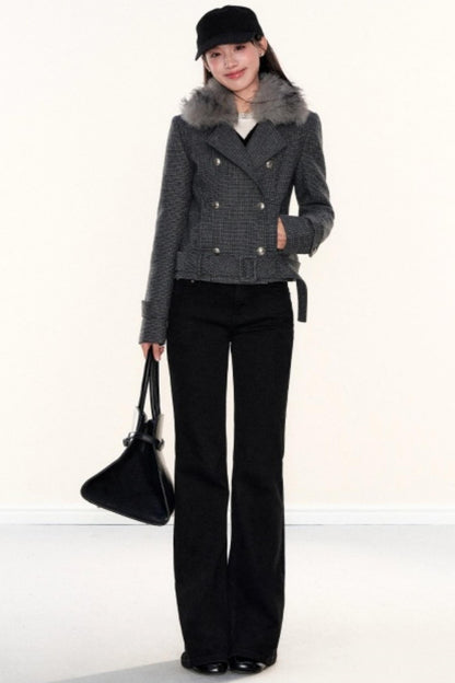 Plaid Woolen Lapel Coat