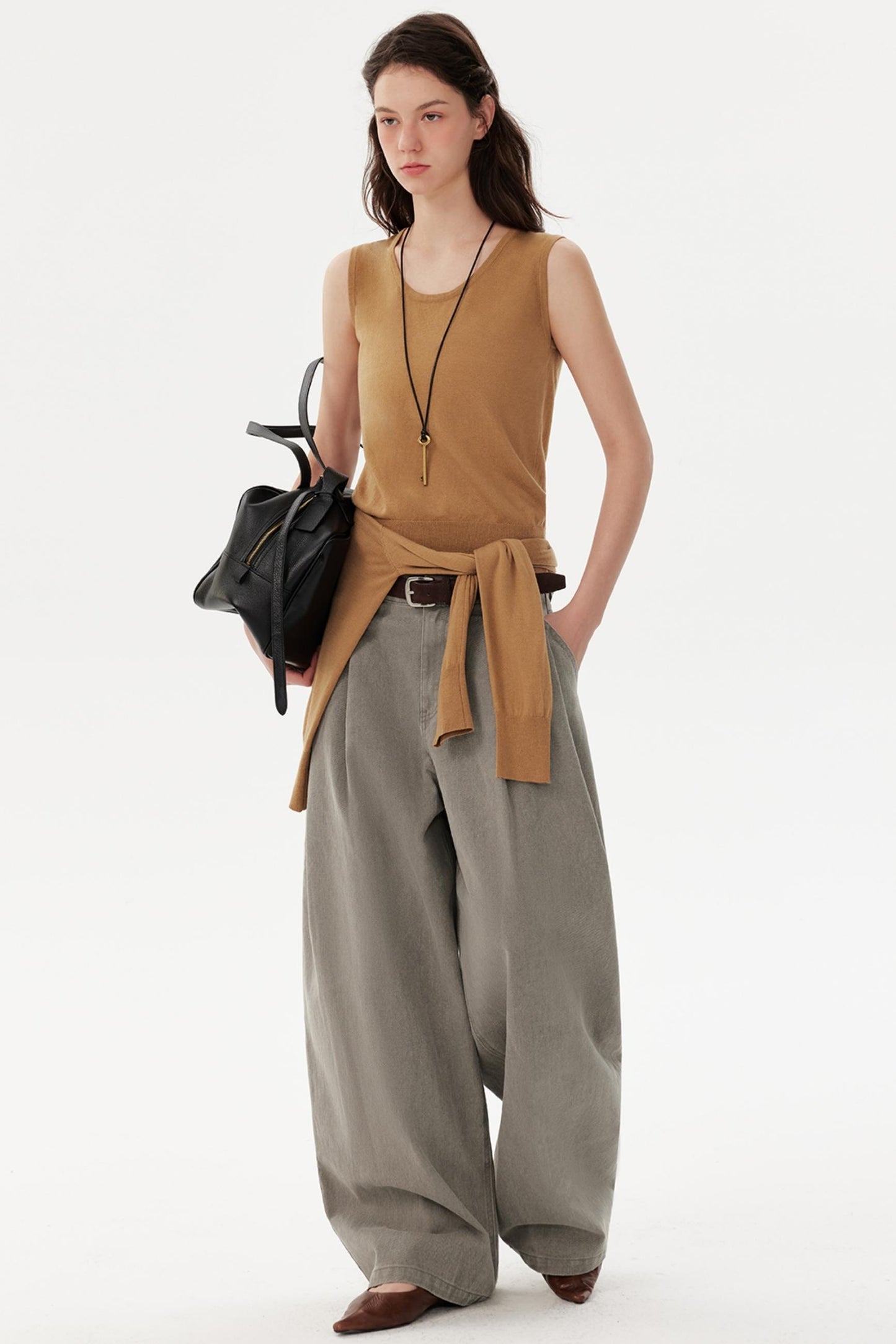 Retro Pure Cotton Pleated Pants