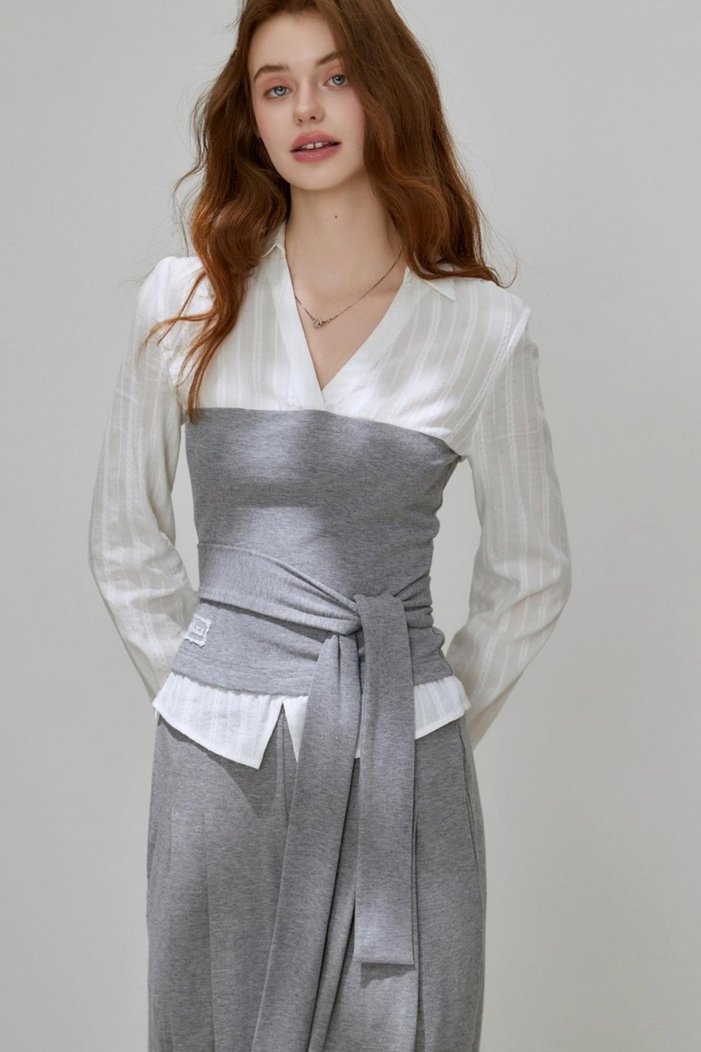 Summer Autumn Knitted Fake Two-Piece Set-Up