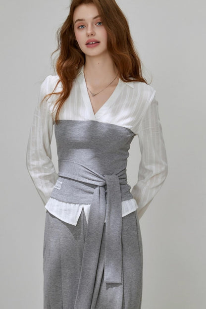 Summer Autumn Knitted Fake Two-Piece Set-Up