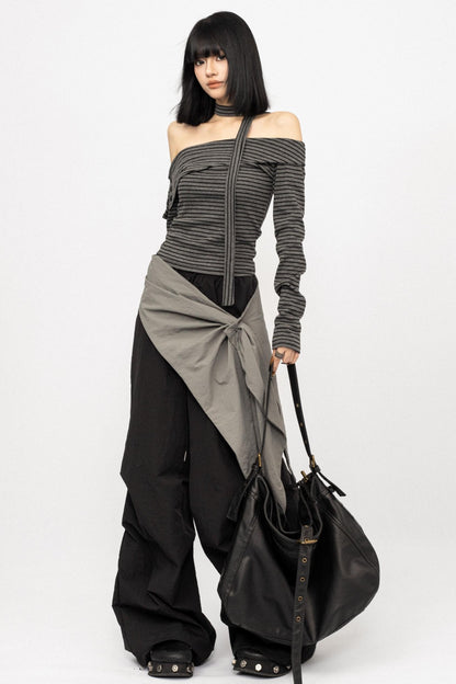 American Spice Girl Striped One-Shoulder Top