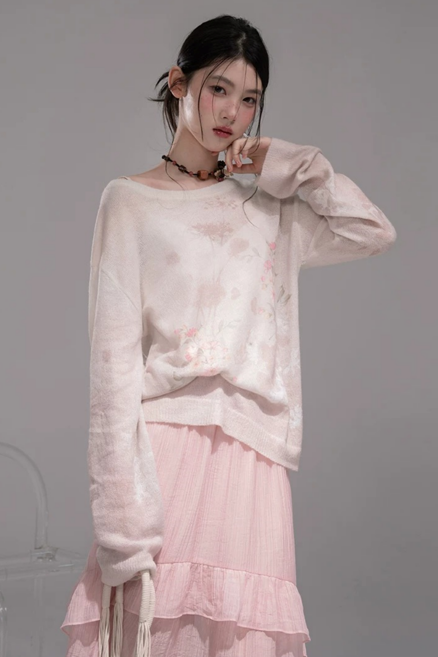 Blusa de Punto Degradado Caqui Rosa