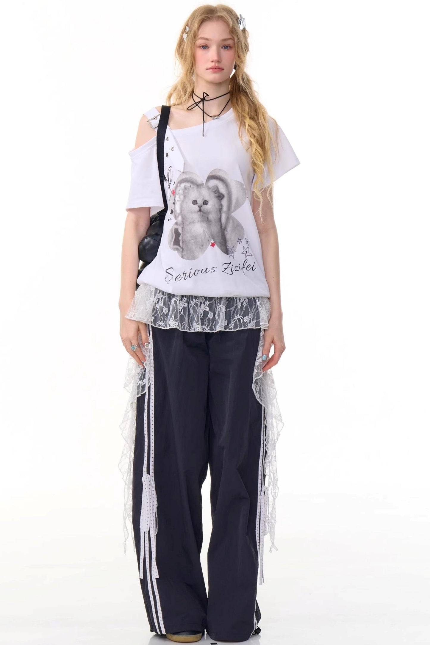 Summer Cat Off-The-Shoulder Top