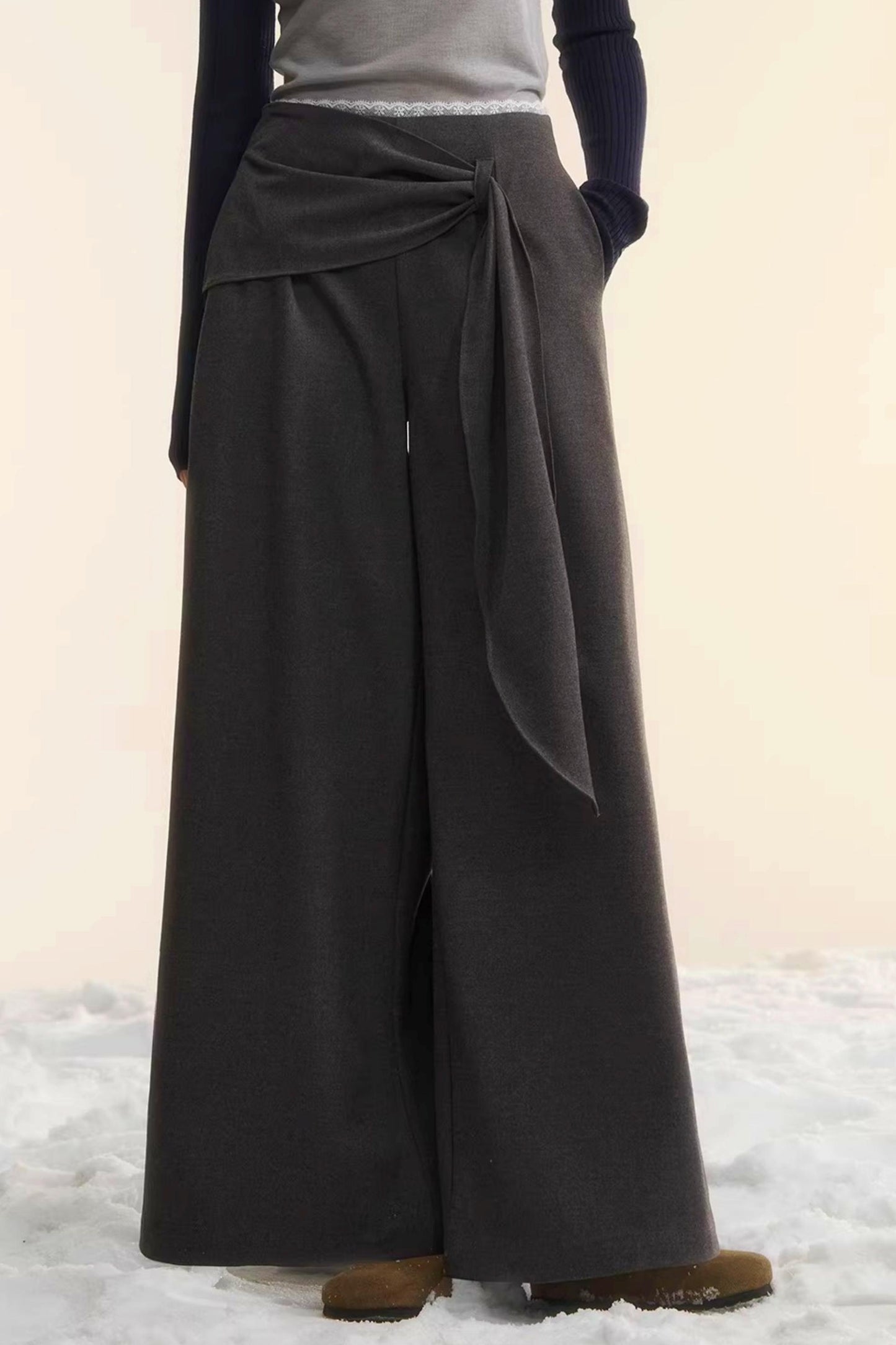 Retro Wide-Leg Tie-Up Pants