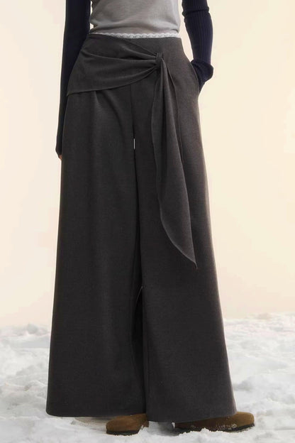 Retro Wide-Leg Tie-Up Pants