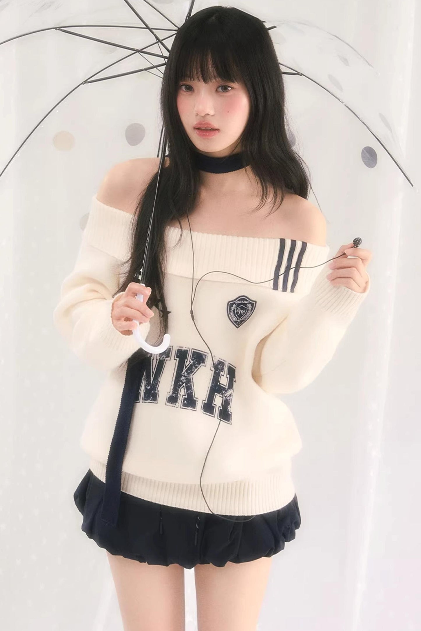 Letter Knit One-Shoulder Sweater