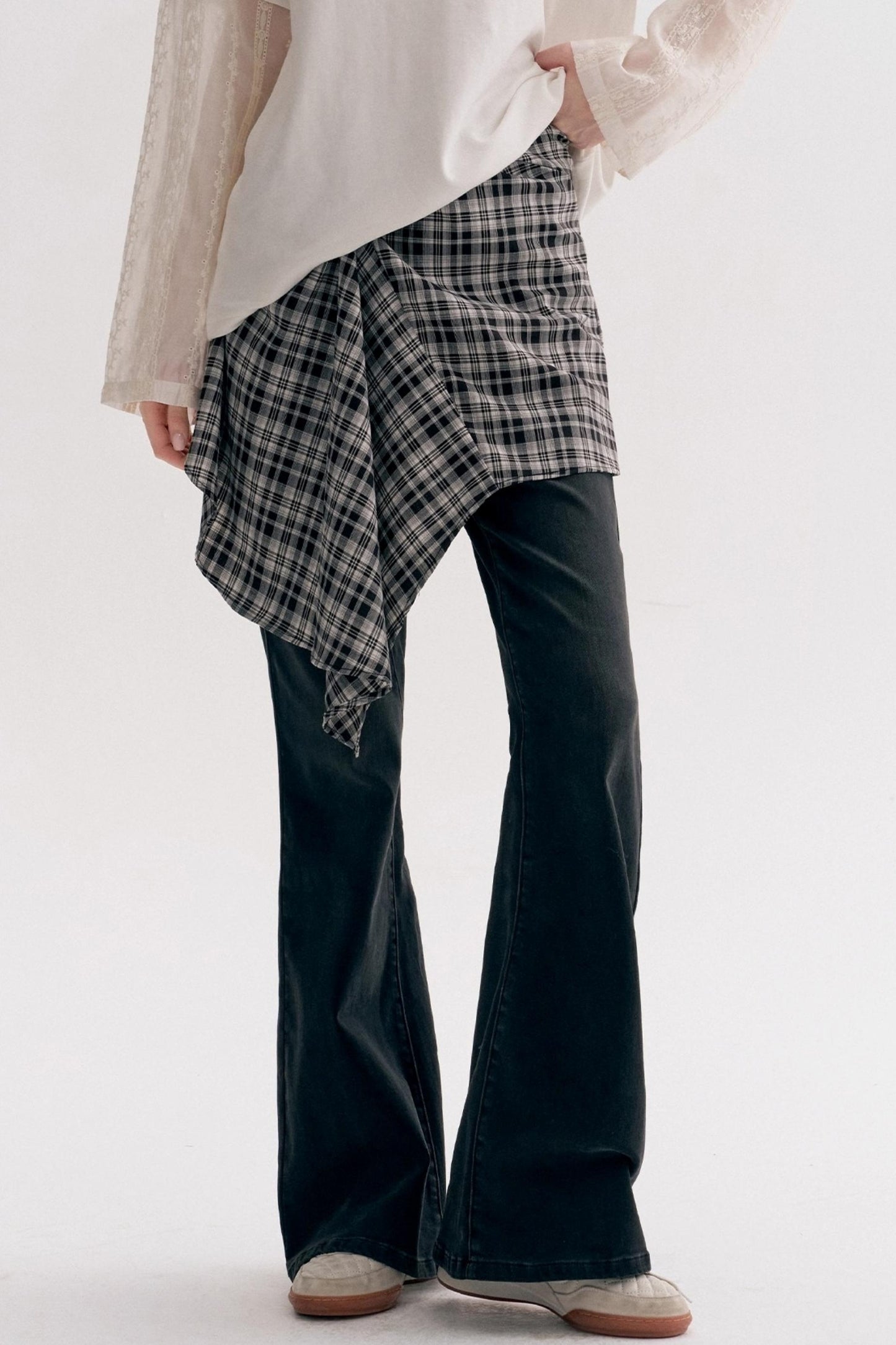 Casual Layered Real Two Plaid Jeans