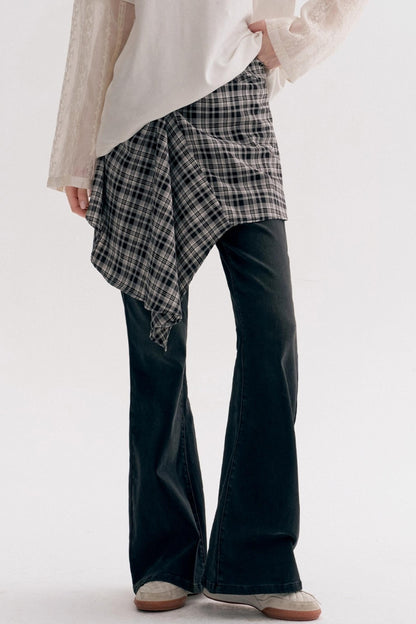 Casual Layered Real Two Plaid Jeans