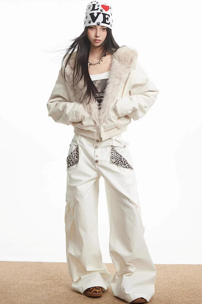 White Fleece-Lined Hooded Jacket