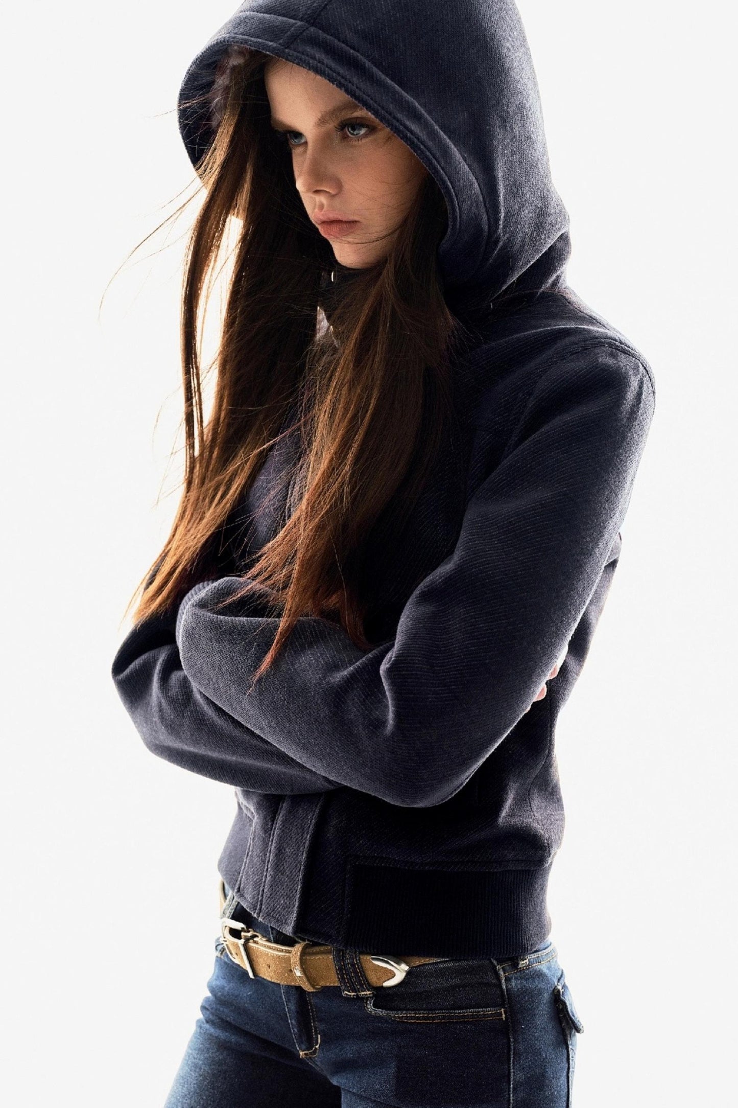 Fur Collar Textured Hooded Jacket