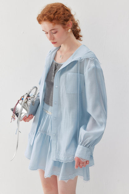 Misty Blue Hoodie Skirt Set-Up