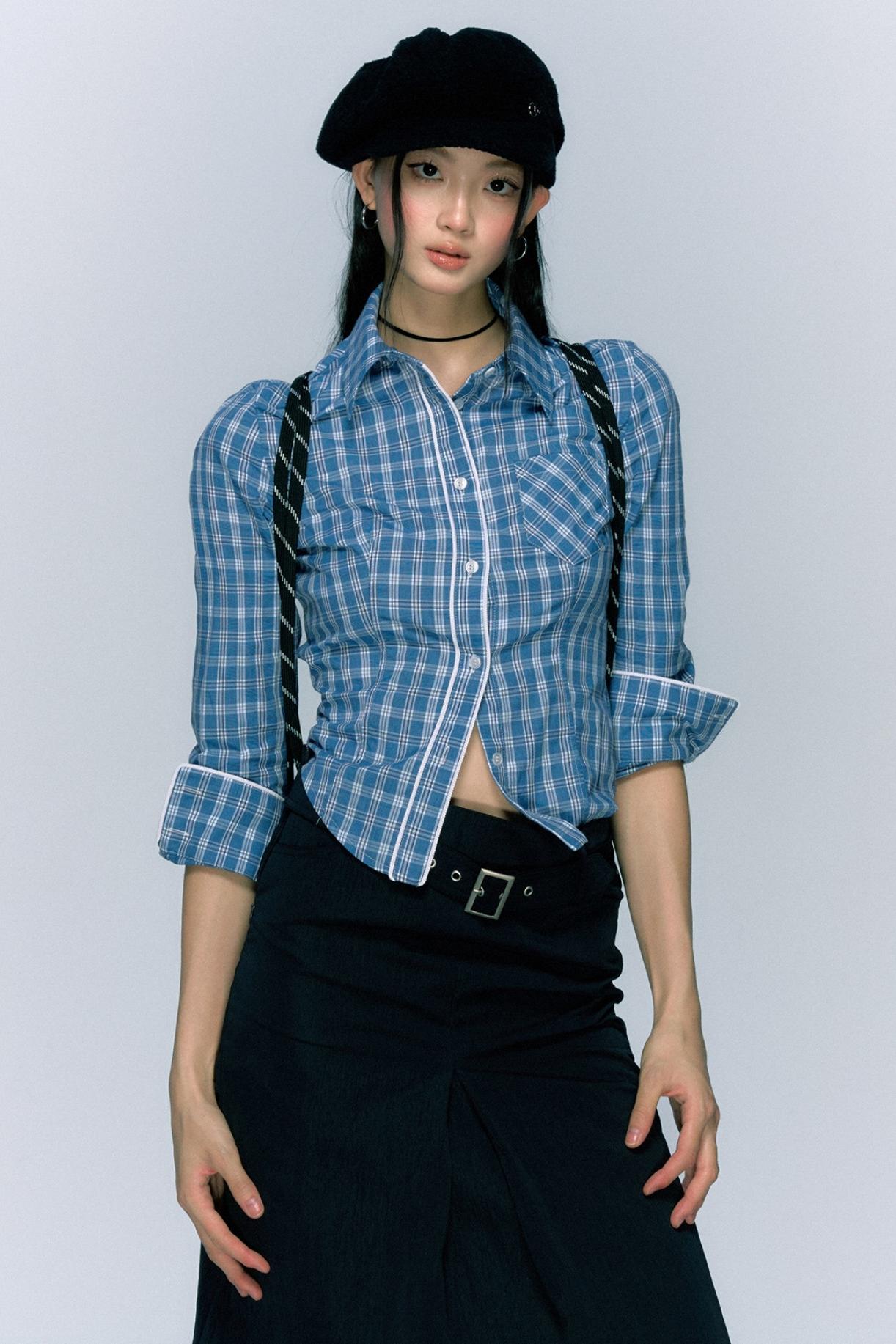 Autumn Checked Cinched Waist Shirt