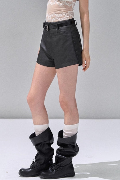 Black Leather Womens Shorts