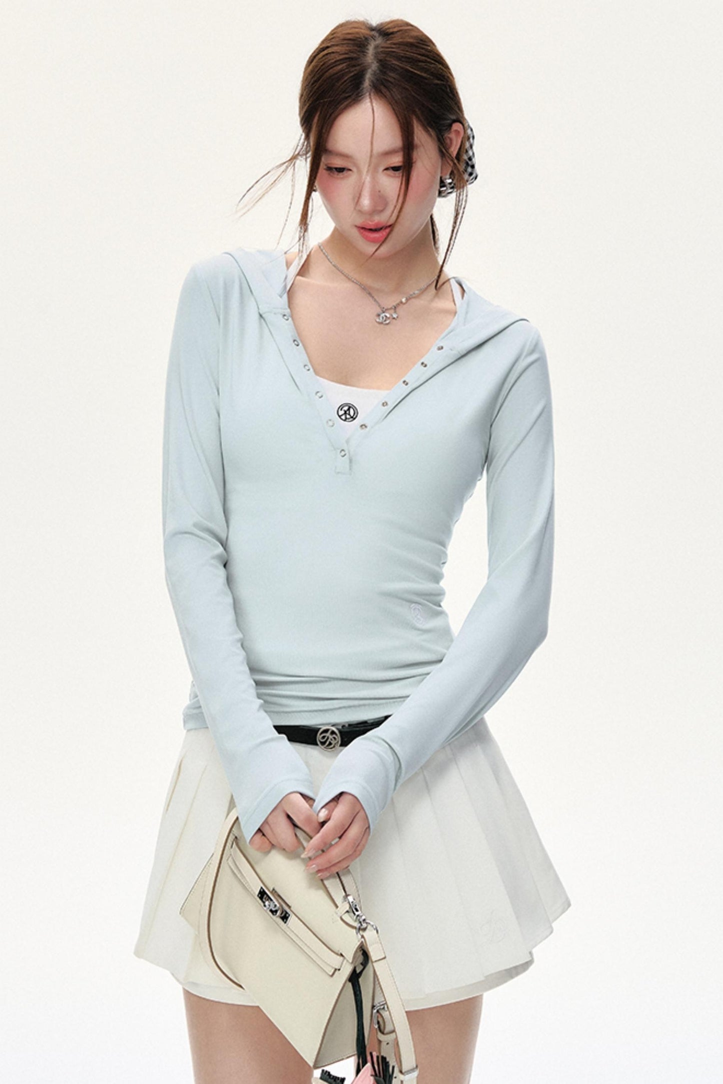 후드 긴팔 슬림핏 셔츠 