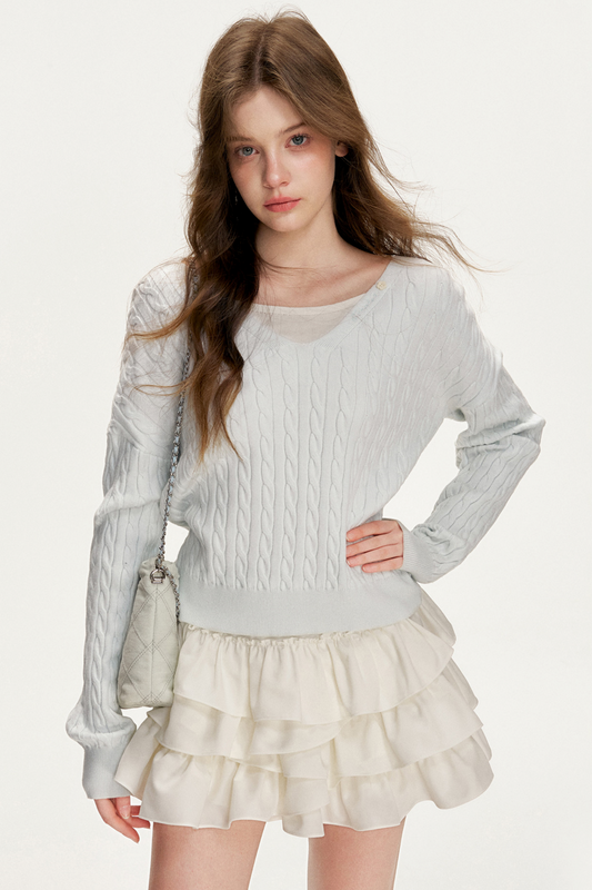 Soft Mist Kabelstrickpullover