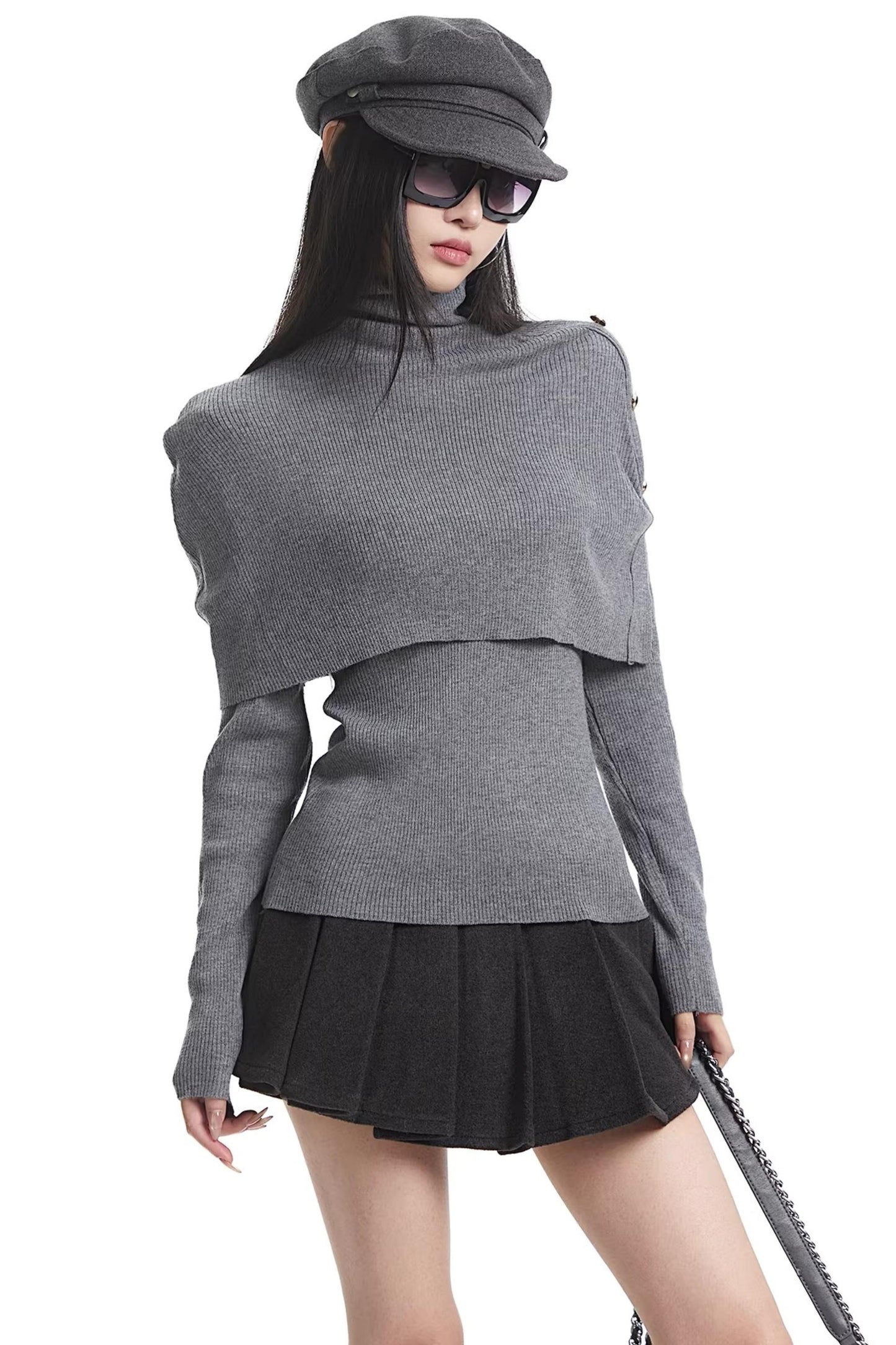 Apricot Turtleneck Knit Sweater