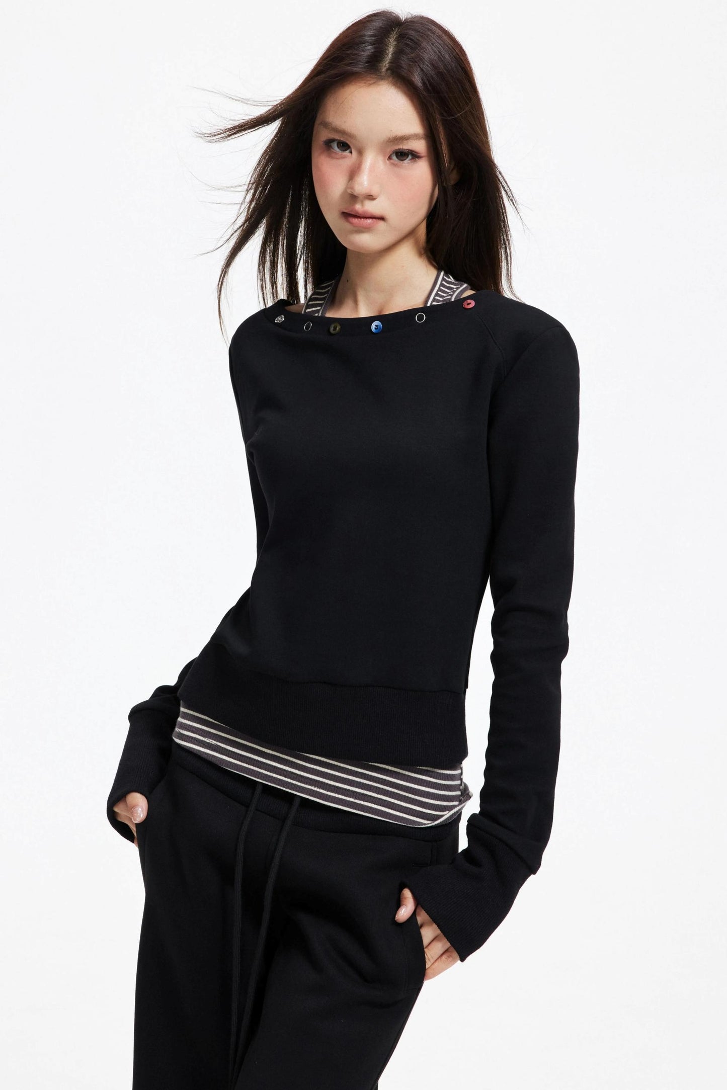 Big V-Neck Knitted Sweater Set-Up