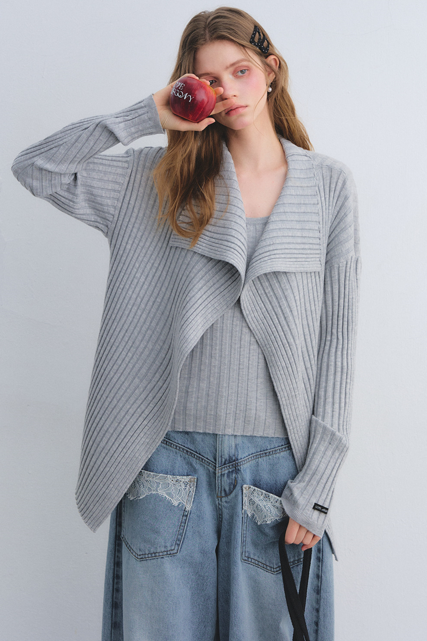 Wool Blend Cardigan Base Top Set