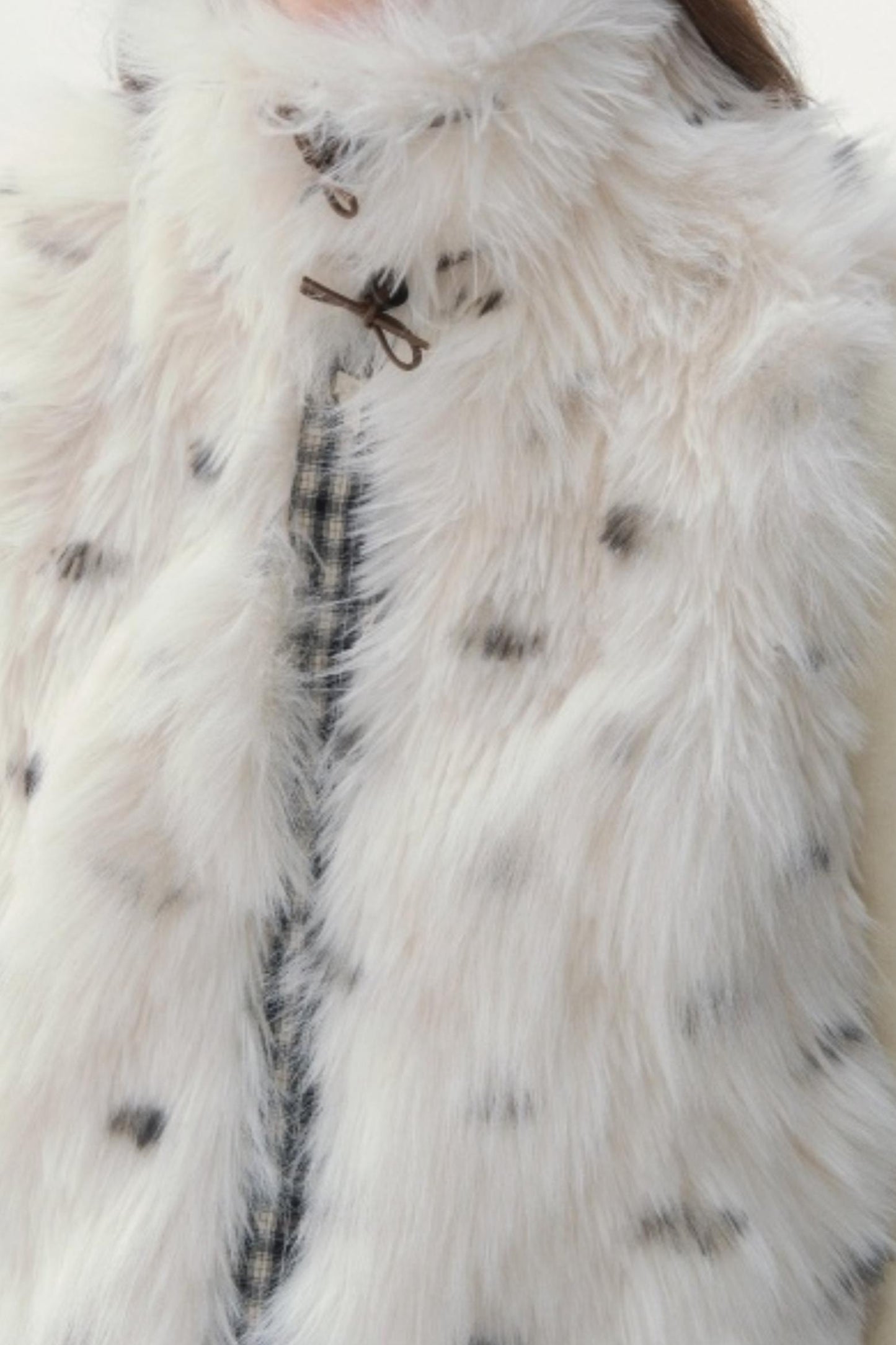 Polka Dot Plaid Fur Coat