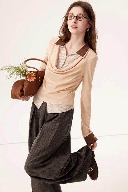 Retro Plaid Curved Pants