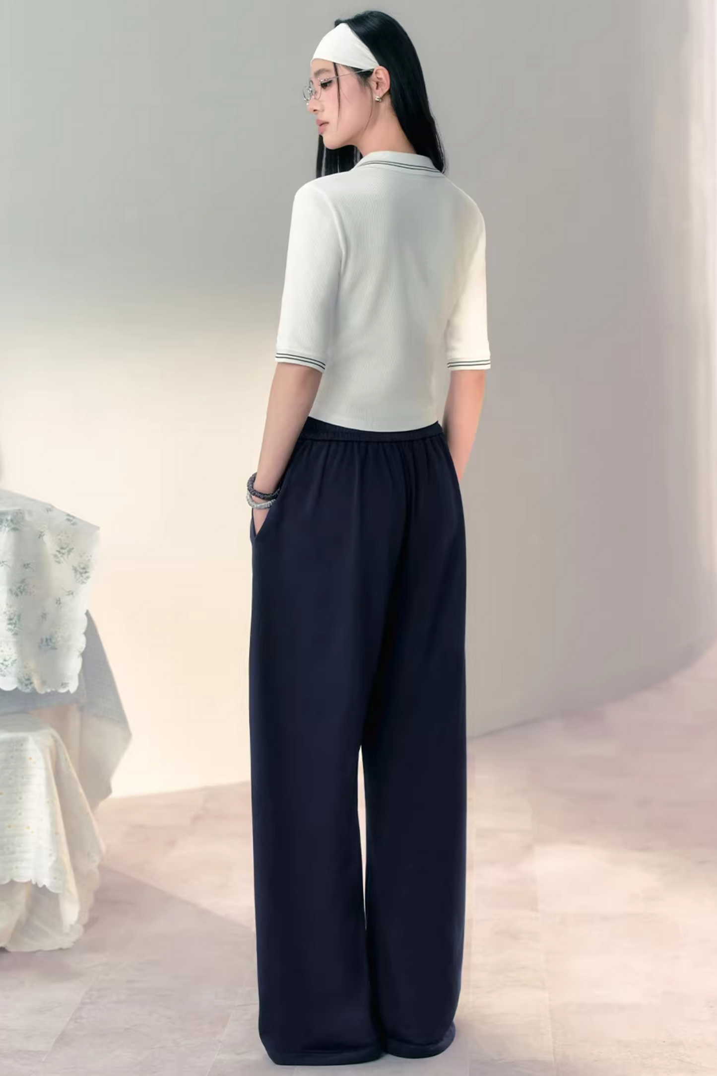 Three-Dimensional Waffle Knit Polo Top