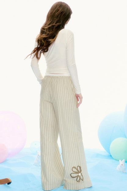 Retro Loose Stripe Mop Pants