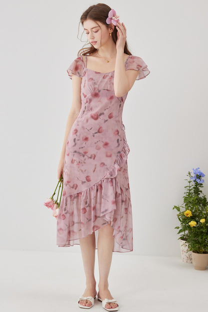 Pink Floral A-Line Dress