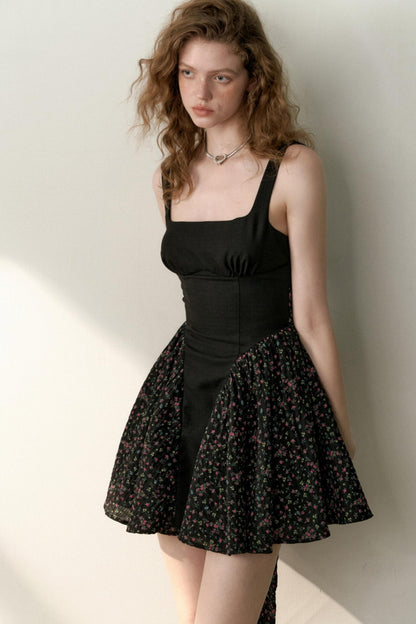 Floral Patchwork Bowtie Camisole Dress
