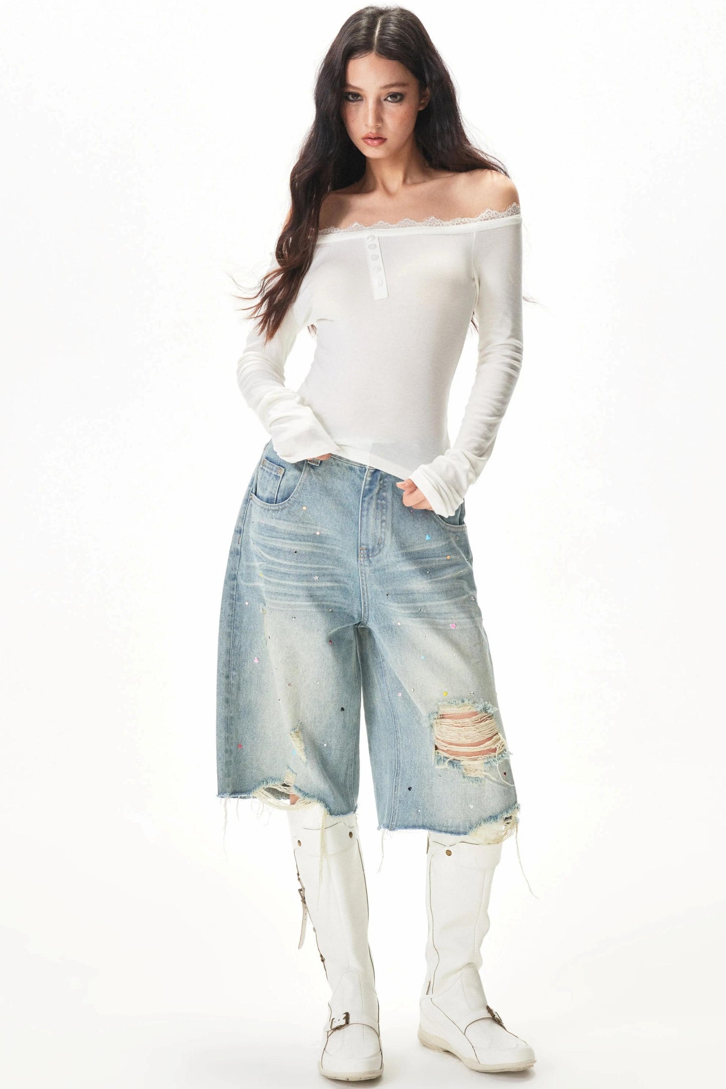 Retro Ripped Denim Shorts