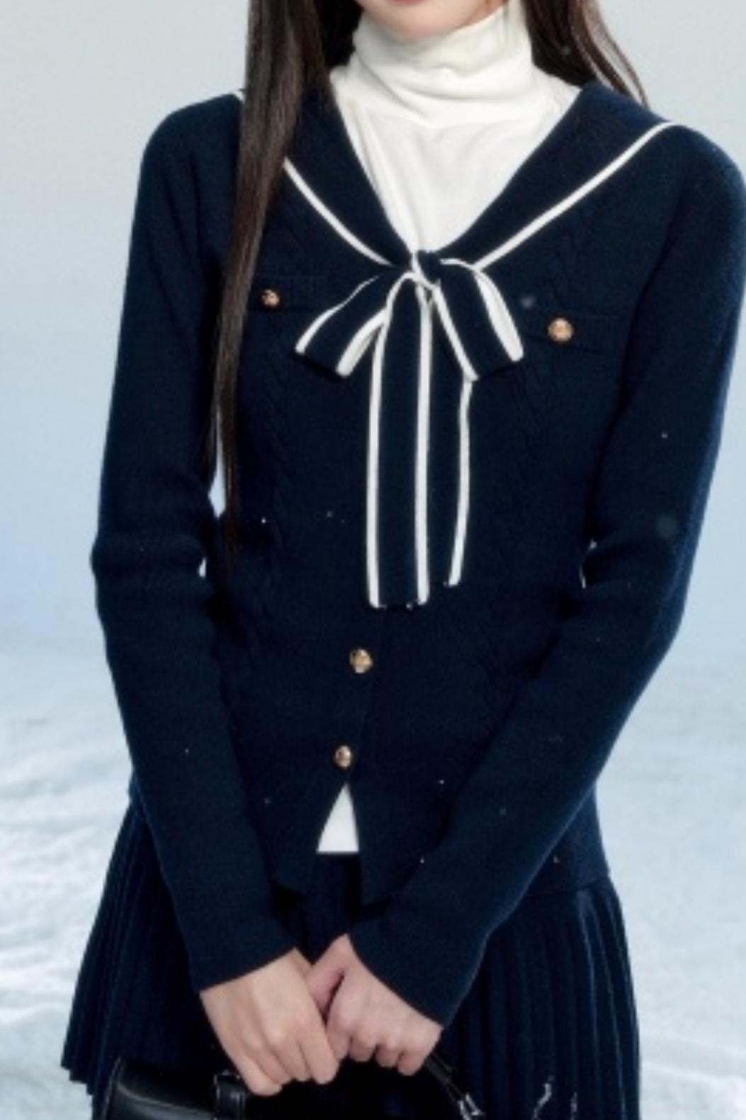 Navy Collar Knit Top