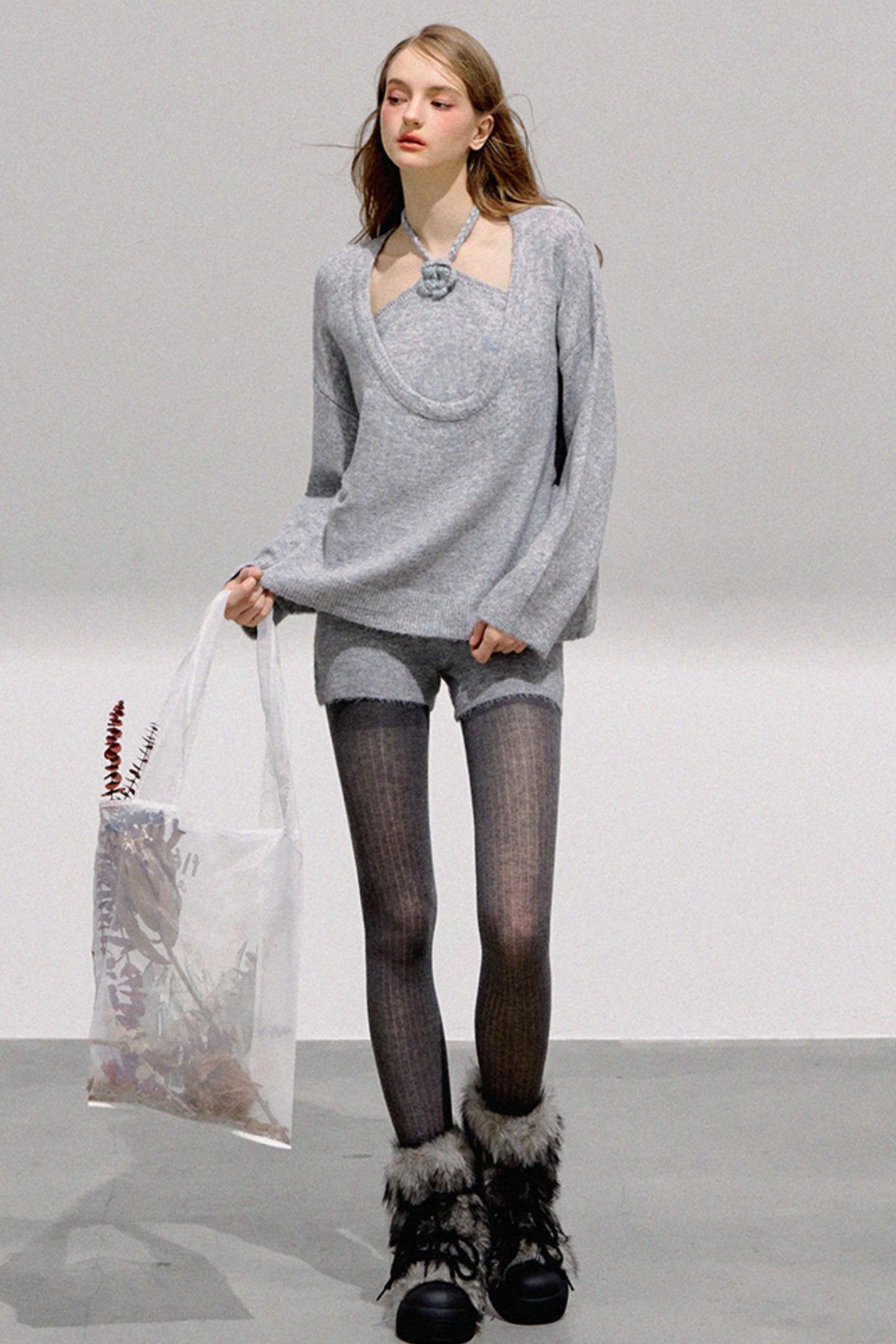 French Flower Halter Sweater Set-Up