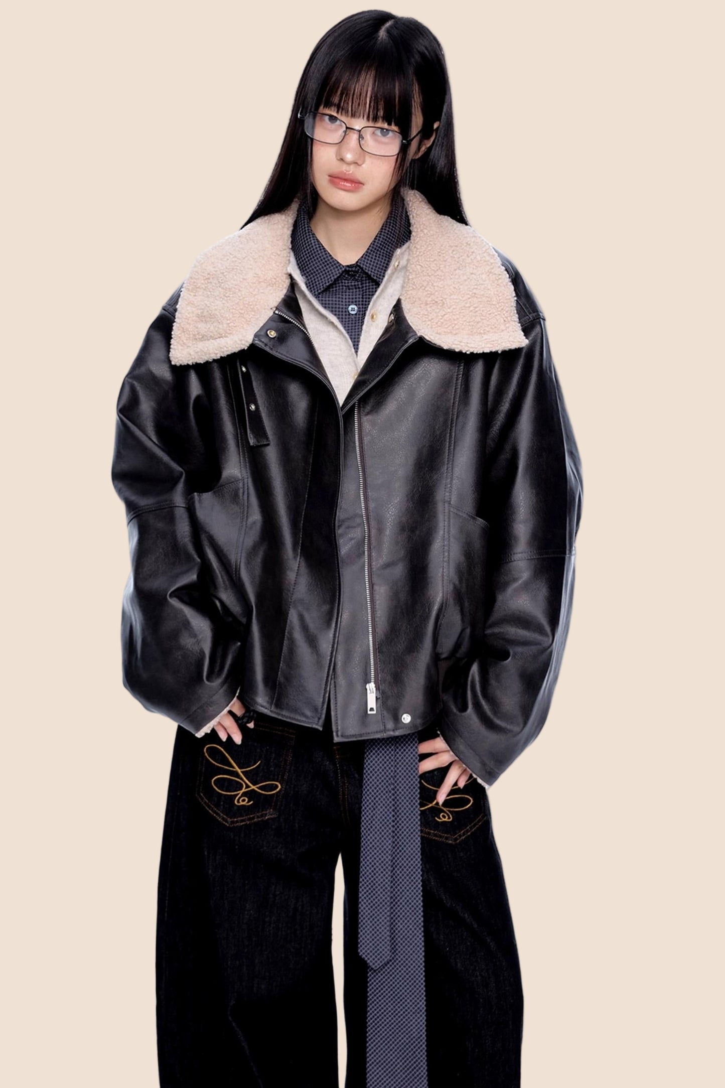 Fur Collar Color-Blocked Jacket