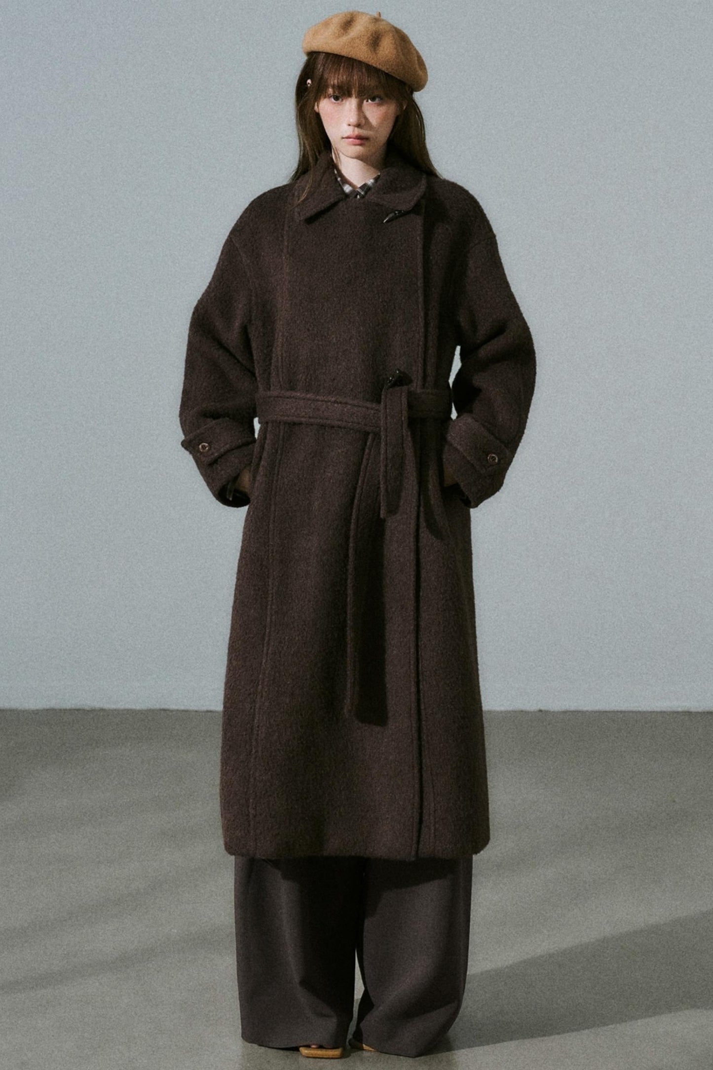 Wool Tweed Plaid Long Coat