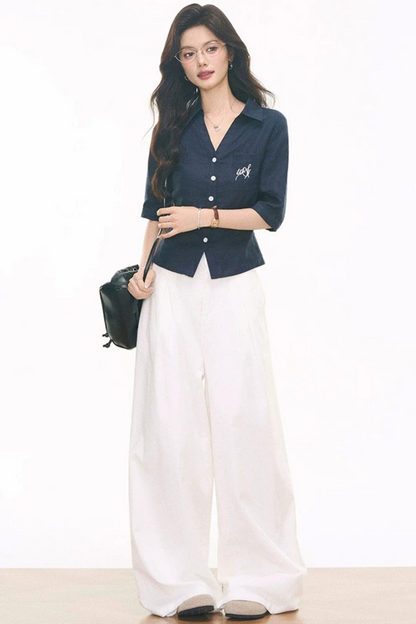 Linen Shirt Skirt Pants Set-Up