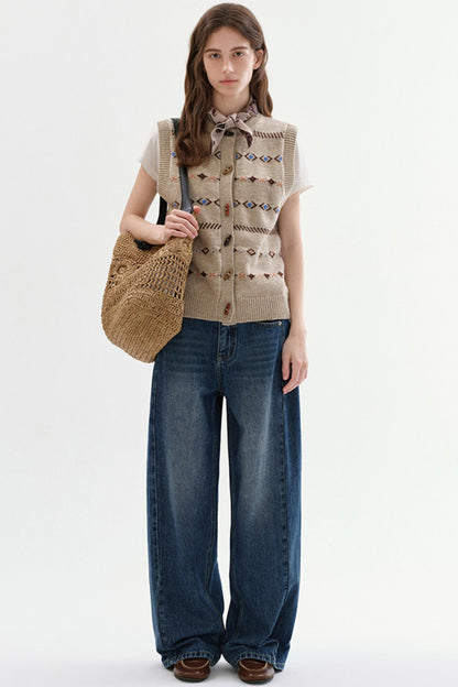 Geometric Wool Blend Vest