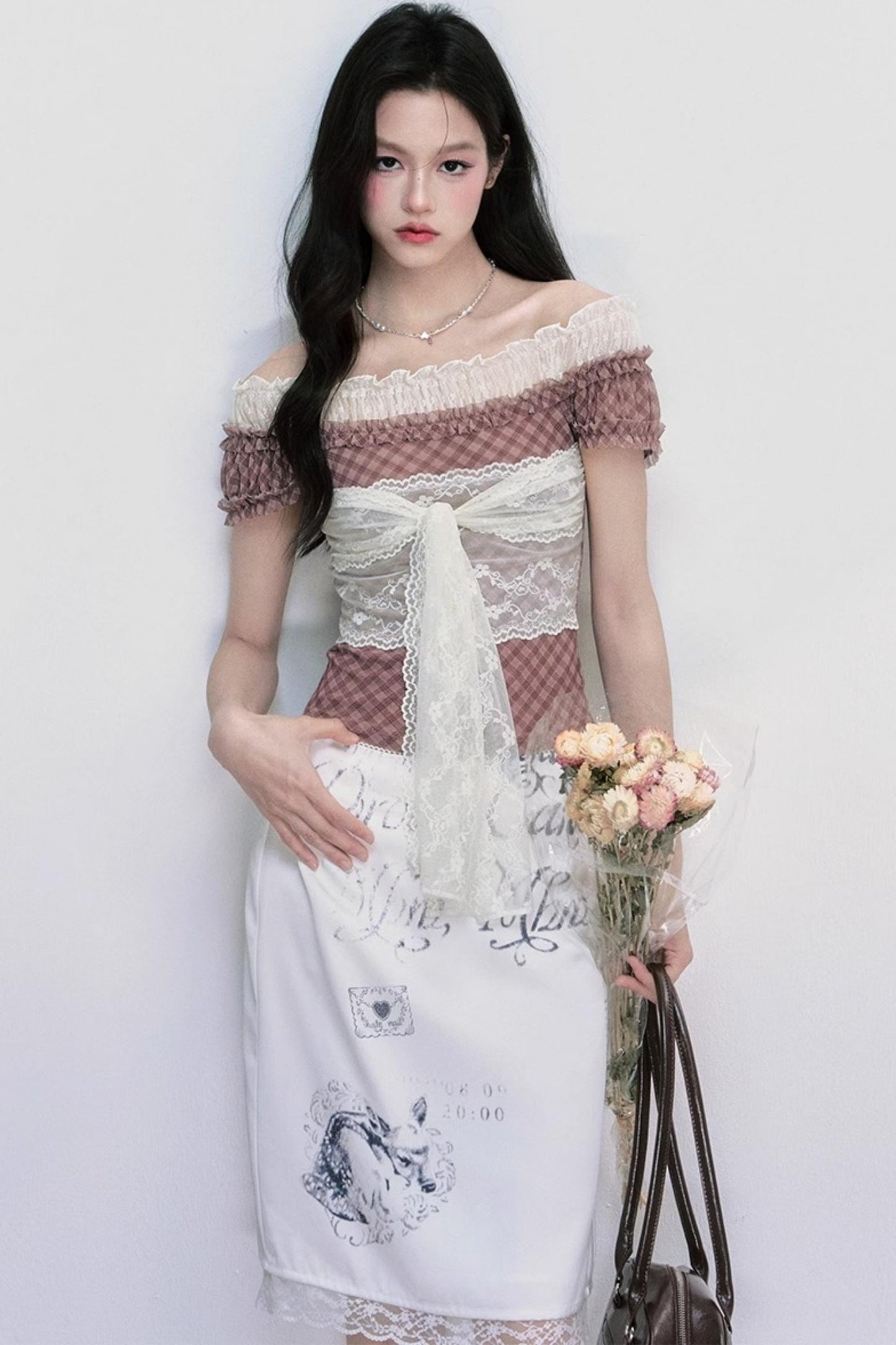 Strap Detail Off-Shoulder Lace Blouse