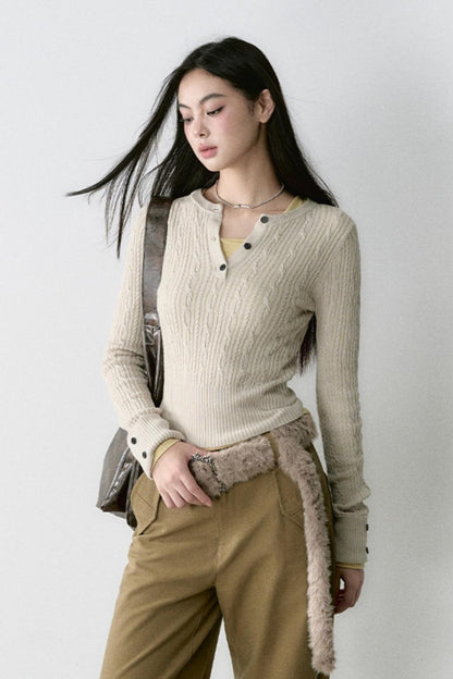 Autumn Winter Twist Knit Top