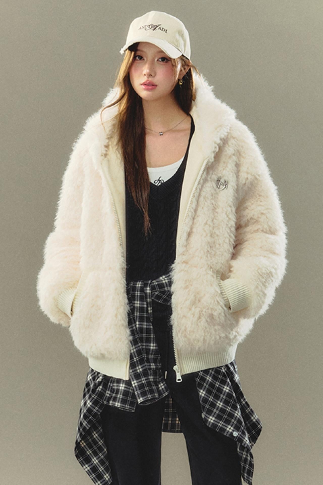 Hooded Furry Casual Winter Top