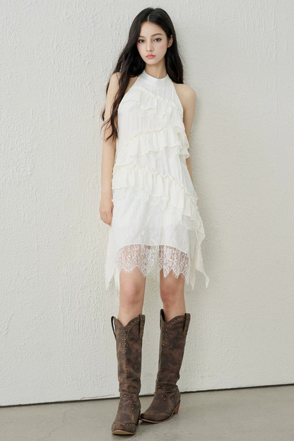 Apricot Lace Ruffle Dress