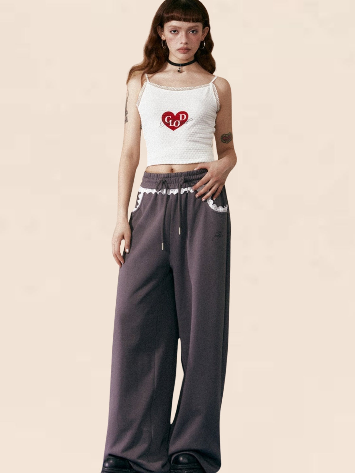 White Trim waist Long Loose Pants