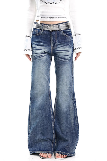 Retro High-Waisted Flared Denim Pants