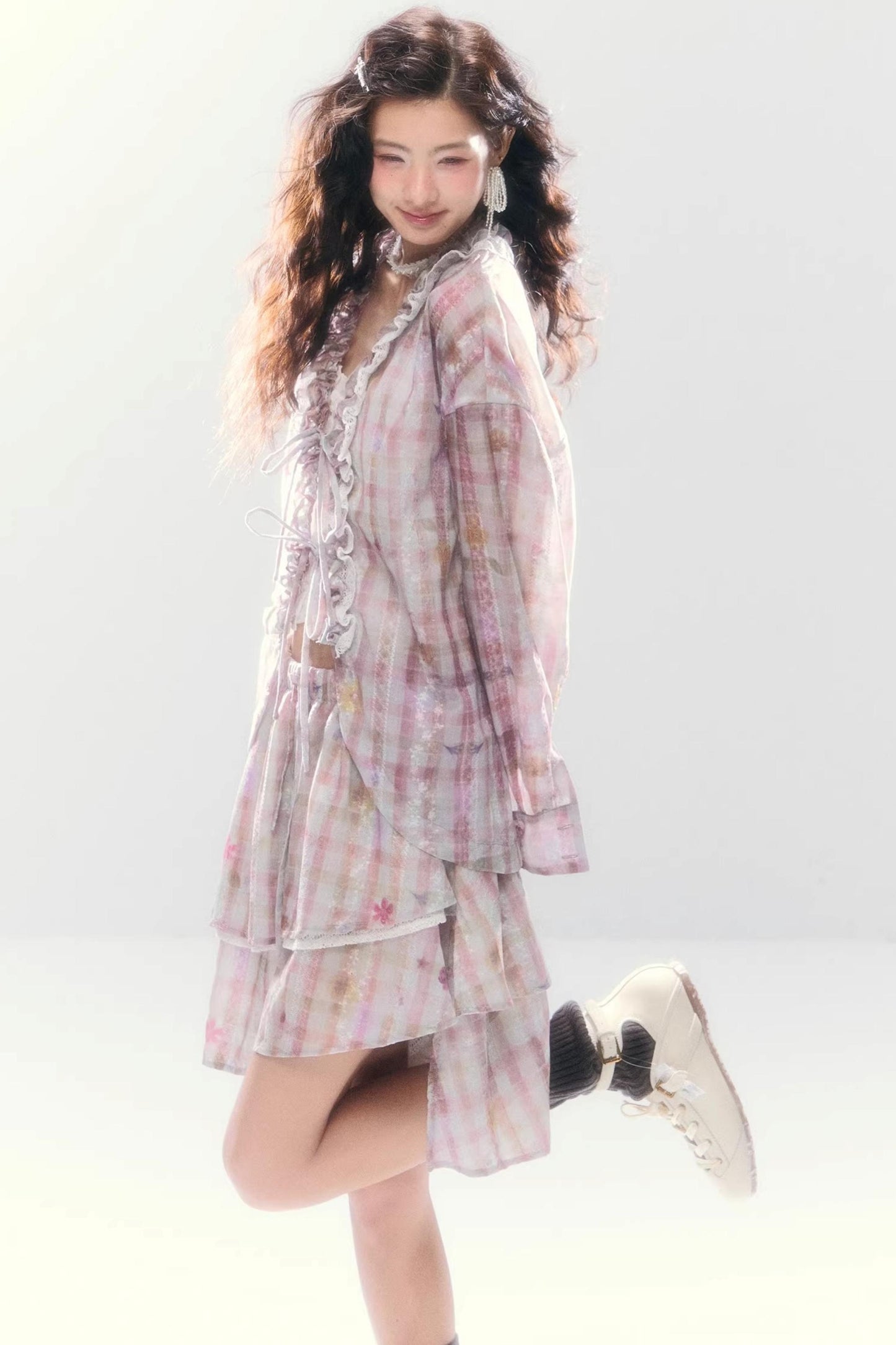 Lace-Tie Cotton Cardigan Matching Set