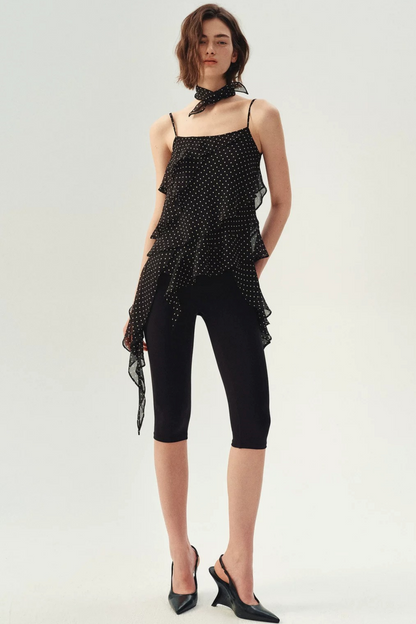 Polka Dot Asymmetric Ruffle Camisole