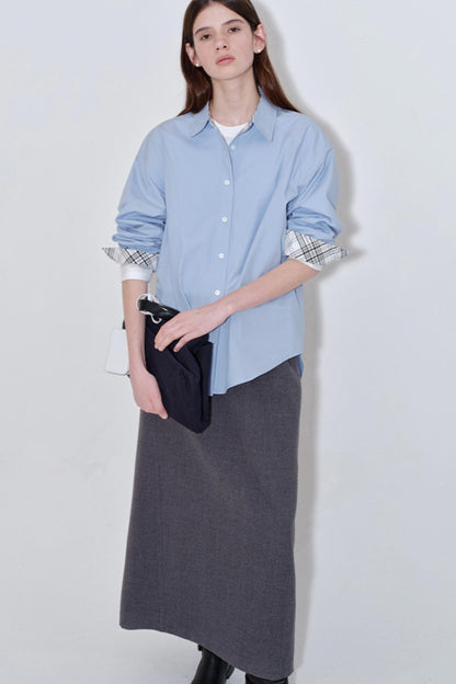 White Mist Blue Check Patchwork Top