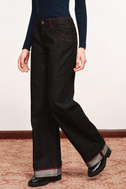 Thin High-Waisted Straight-Leg Pants