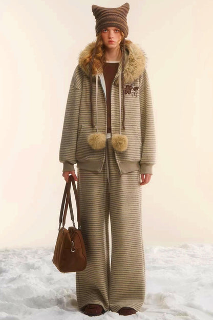 Retro Velvet Striped Jacket Set-Up