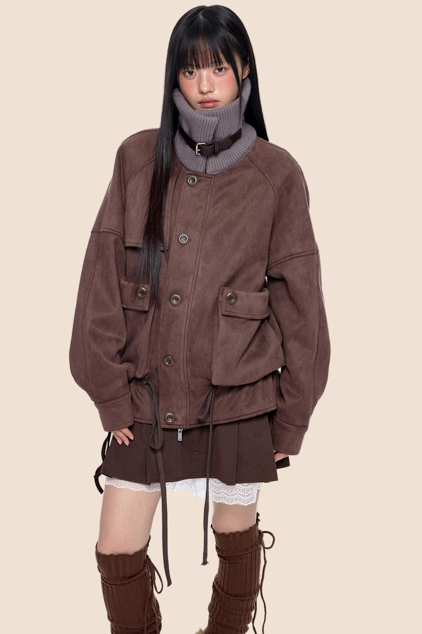 Knit Panel Suede Pocket Jacket