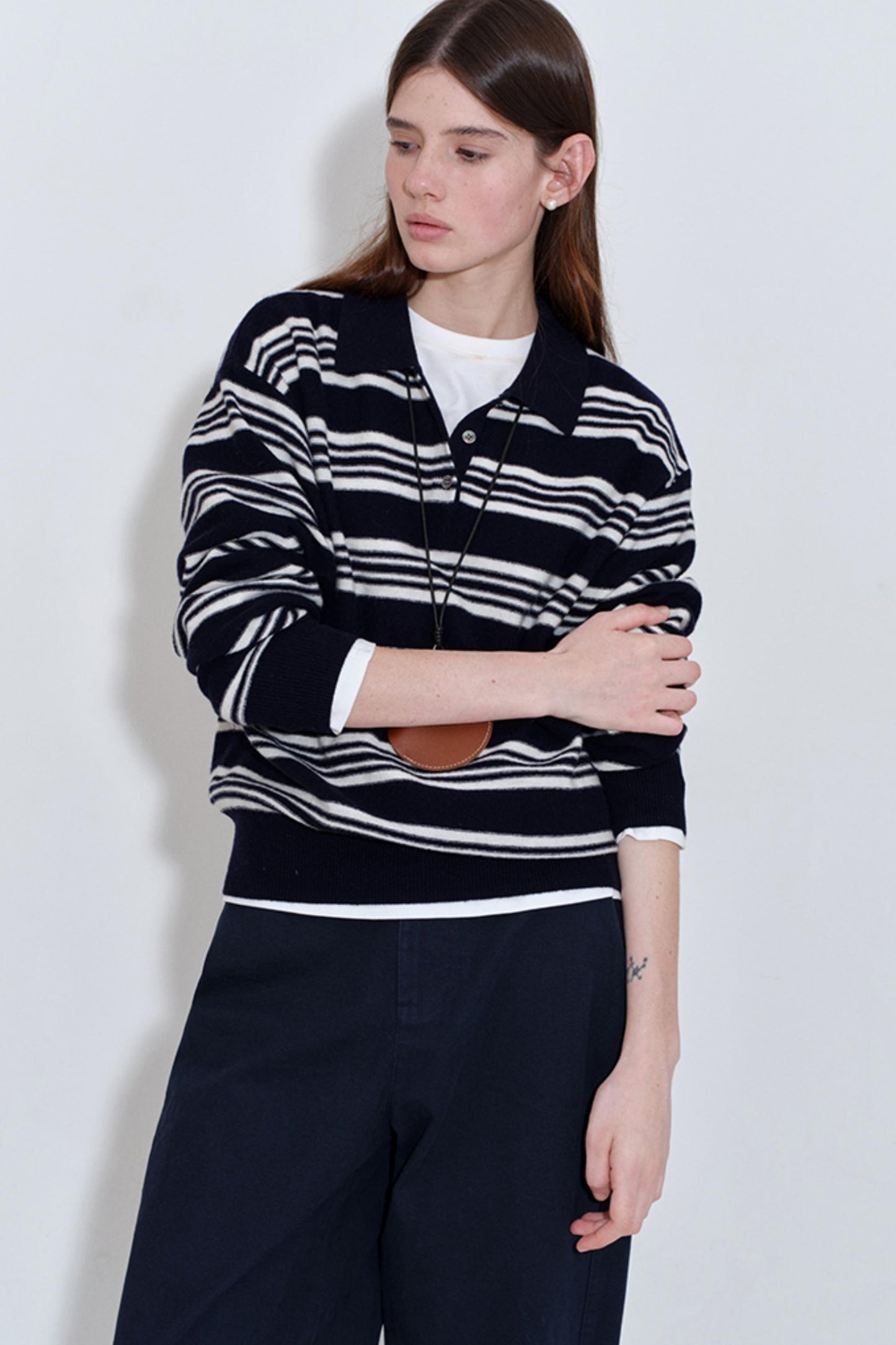 Soft Glutinous Texture Striped Polo Top