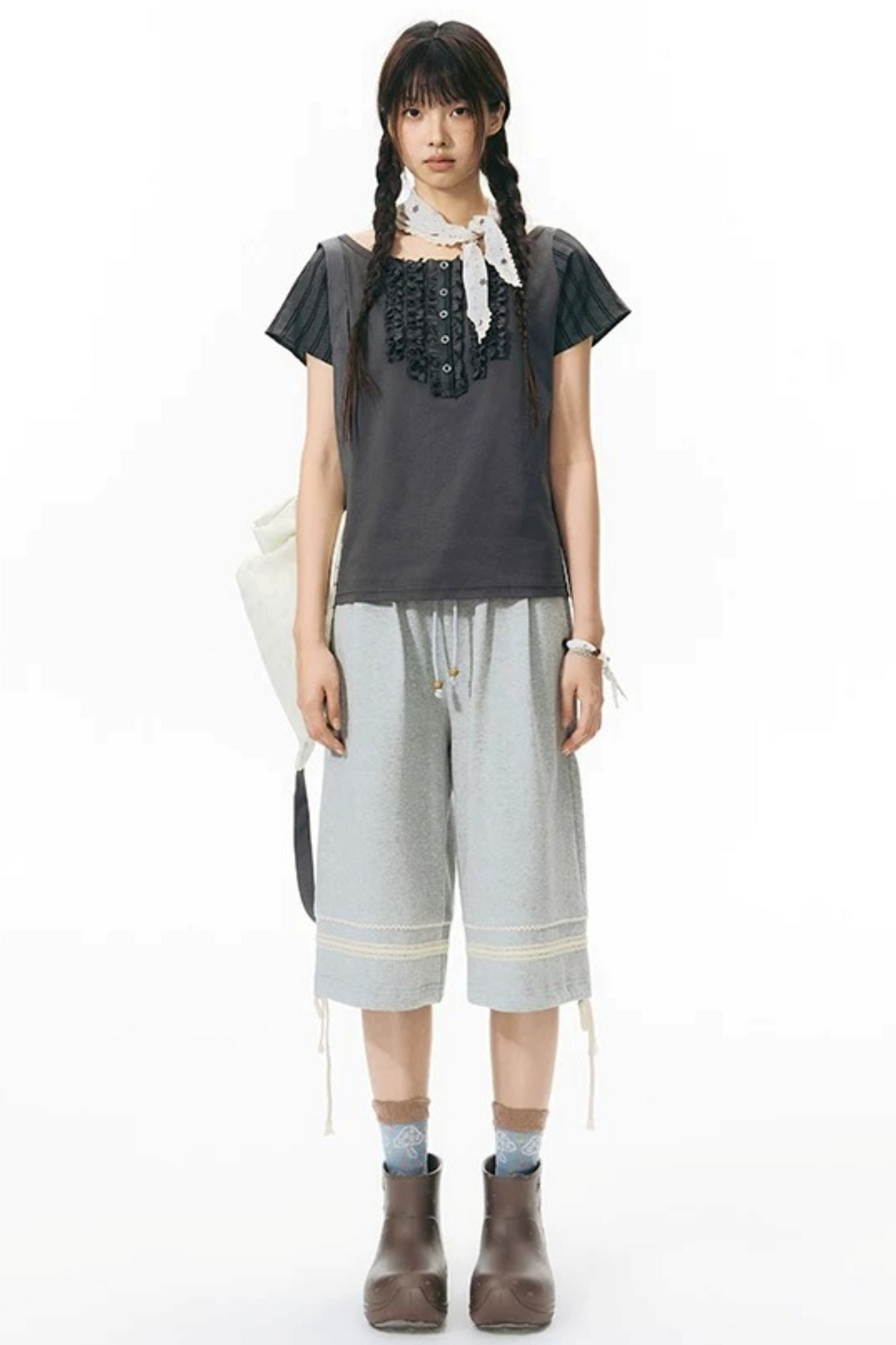 Patchwork Knit Mid-Length Casual Sweatpants